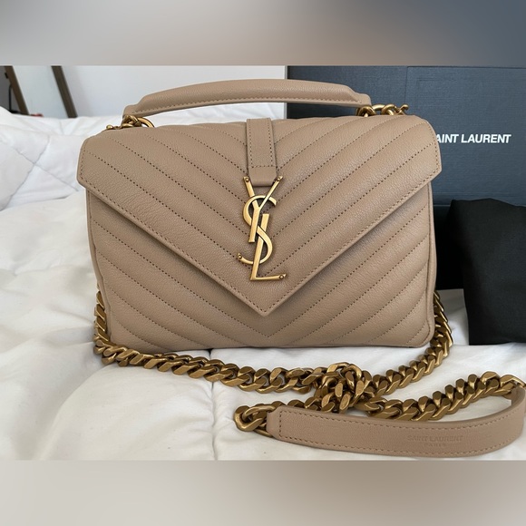 BNIB YSL College Bag Dark Beige and Gold - Picture 2 of 11